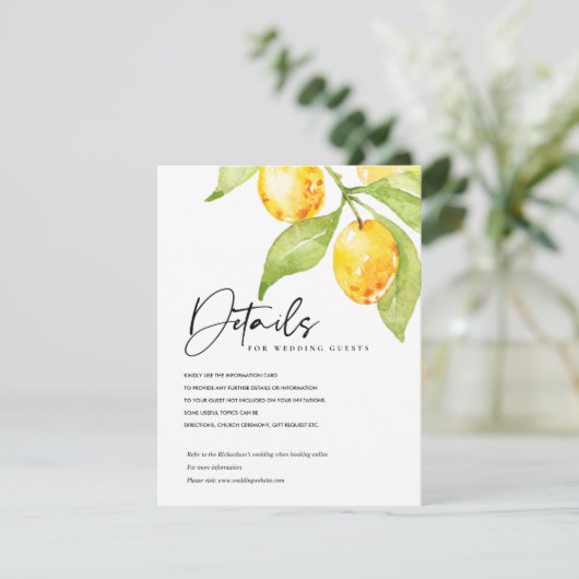 黄色い水色の葉オリーブ結婚の詳細 エンクロージャーカード (スタンド正面)