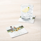 黄色い水色ひまわり救写真日付 スクエアペーパーコースター (インサイチュ)