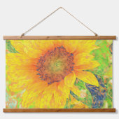 黄色い水色ひまわり木造 吊り下げ型タペストリー (正面)