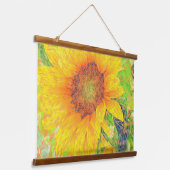 黄色い水色ひまわり木造 吊り下げ型タペストリー (傾斜あり)
