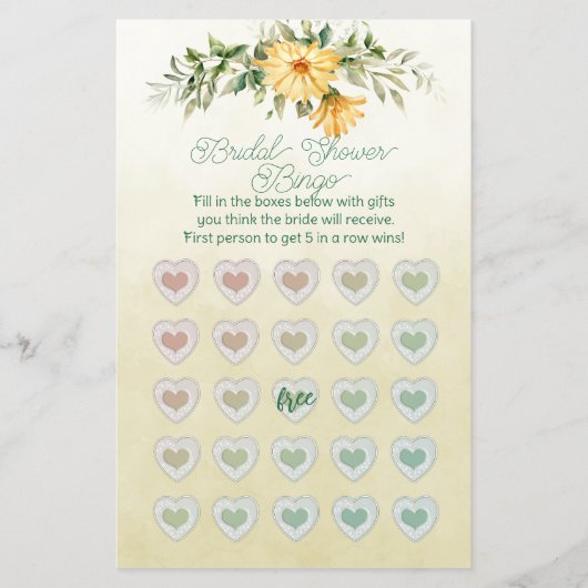 黄色い水色ひまわり花ブライダルシャワービンゴ チラシ (正面)