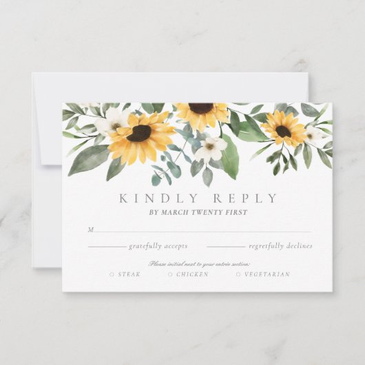 黄色い水色ひまわりRSVPエントレチョイス 出欠カード (正面)
