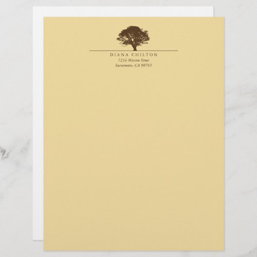 黄色い永遠のオークの木のエレガントでカスタムな秋 レターヘッド (正面/裏面)