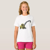 黄色い油圧ショベル建設機械 Tシャツ (正面フル)