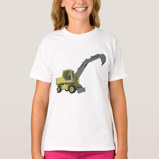 黄色い油圧ショベル建設機械 Tシャツ (正面)