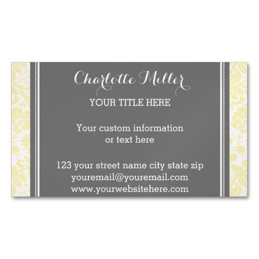 黄色い灰色のダマスク織の磁気名刺 マグネット名刺 (正面)