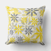 黄色い灰色のフラワーグラフィックパターン クッション (正面)