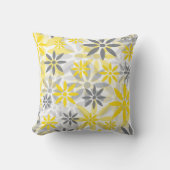 黄色い灰色のフラワーグラフィックパターン クッション (正面)