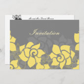 黄色い灰色のフローラ結婚式招待状 招待状 (正面/裏面)