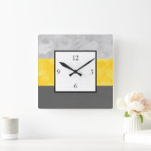 黄色い灰色のブロックは縞で飾ります スクエア壁時計 (ホーム)