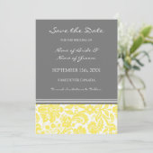 黄色い灰色の写真の結婚式の保存日付カード セーブザデート (スタンド正面)