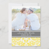 黄色い灰色の写真の結婚式の保存日付カード セーブザデート (裏面)