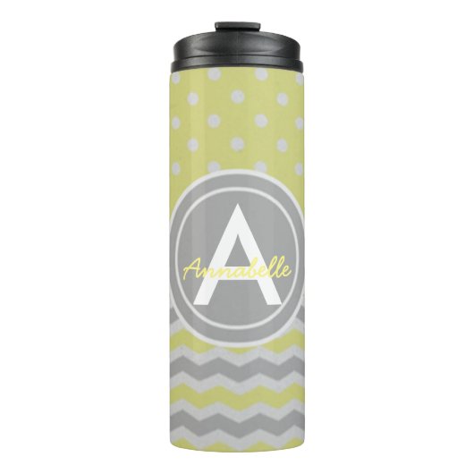 黄色い灰色の水玉模様シェブロン タンブラー (正面)