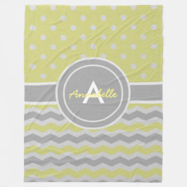 黄色い灰色の水玉模様シェブロン フリースブランケット