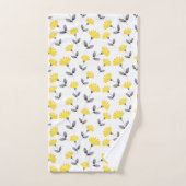 黄色い灰色の水色の花模様 バスタオルセット (ハンドタオル)