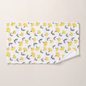 黄色い灰色の水色の花模様 バスタオルセット (ハンドタオル)