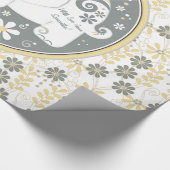 黄色い灰色の白いファンシー象フローラ ラッピングペーパー (角)