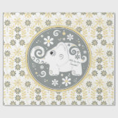 黄色い灰色の白いファンシー象フローラ ラッピングペーパー (フラット)