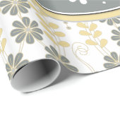 黄色い灰色の白いファンシー象フローラ ラッピングペーパー (ロールコーナー)