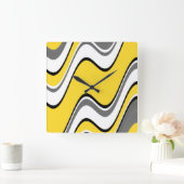 黄色い灰色の白黒の抽象芸術の波 スクエア壁時計 (ホーム)