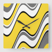 黄色い灰色の白黒の抽象芸術の波 スクエア壁時計 (正面)