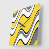黄色い灰色の白黒の抽象芸術の波 スクエア壁時計 (傾斜)