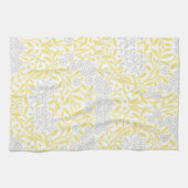 黄色い灰色の花のダマスク織パターン キッチンタオル (横)