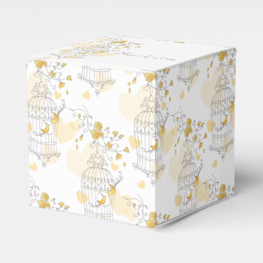 黄色い灰色の鳥のケージ感謝していユー結婚式の引き出物ボックス フェイバーボックス (正面サイド)