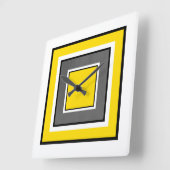 黄色い灰色の黒い正方形 スクエア壁時計 (傾斜)