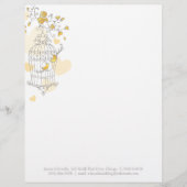 黄色い灰色の2羽の鳥が鳥かごの文字を開けます レターヘッド (正面)