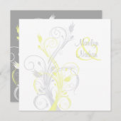 黄色い灰色白の花の正方形の結婚式招待状 招待状 (正面/裏面)