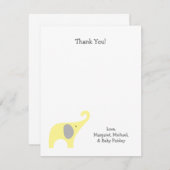 黄色い灰色象のベビーシャワーはノート感謝していしています サンキューカード (正面/裏面)