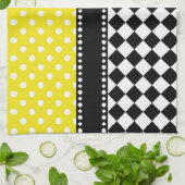 黄色い点のチェッカーボード キッチンタオル (折り畳み)