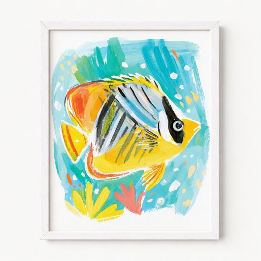 黄色い熱帯魚のイラスト ポスター