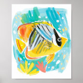 黄色い熱帯魚のイラスト ポスター (正面)