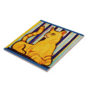 黄色い猫が付いている大きい陶磁器の写真のタイル タイル (側面)