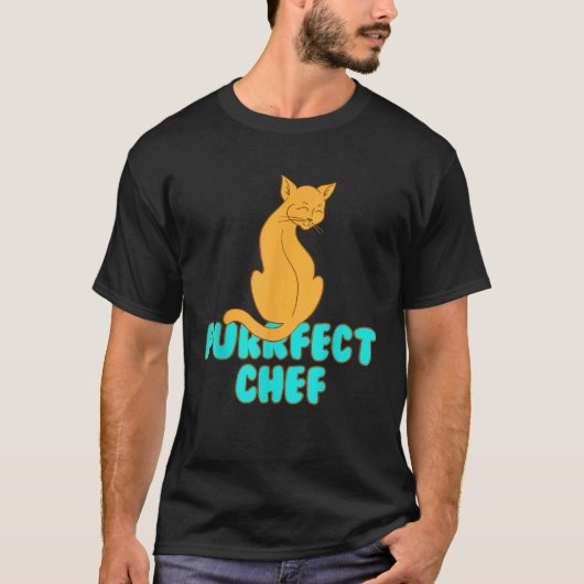 黄色い猫の完全なシェフシャツ ニャー ふわふわ Tシャツ (正面)