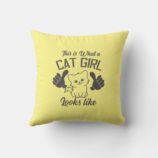黄色い猫の少女は親指に見える装飾用クッション クッション (裏面)
