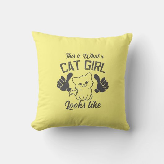 黄色い猫の少女は親指に見える装飾用クッション クッション (正面)