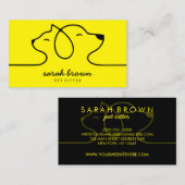 黄色い猫犬のラインロゴ ペットシッター 名刺 (正面/裏面)