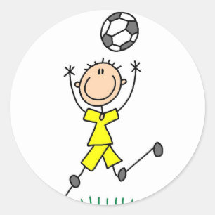 黄色い男の子のサッカーのステッカー ラウンドシール