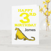 黄色い男の子達の誕生日3度目の恐竜 カード (黄色い花)
