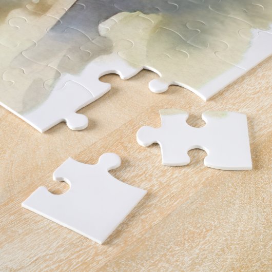 黄色い白いネコ窓の花箱絵画の ジグソーパズル (側面)