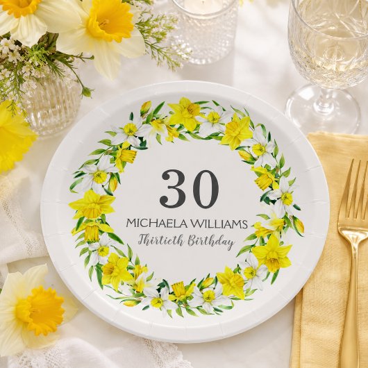 黄色い白い水仙のリース 30歳の誕生日 ペーパープレート