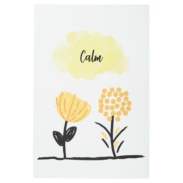 黄色い白い黒の穏やかな花のポスター メタルプリント (正面)