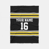黄色い白のストライプのチームジャージーとの黒 フリースブランケット (正面)