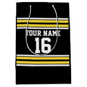 黄色い白のストライプのチームジャージーとの黒 ミディアムペーパーバッグ (正面)