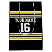 黄色い白のストライプのチームジャージーとの黒 ミディアムペーパーバッグ (裏面)