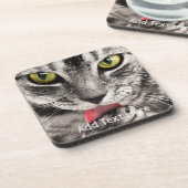 黄色い目が手をなめる灰色の猫 コースター (左側)