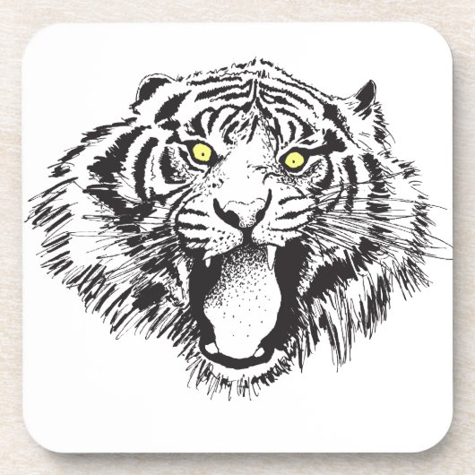 黄色い目で黒くうなる虎 コースター (正面)